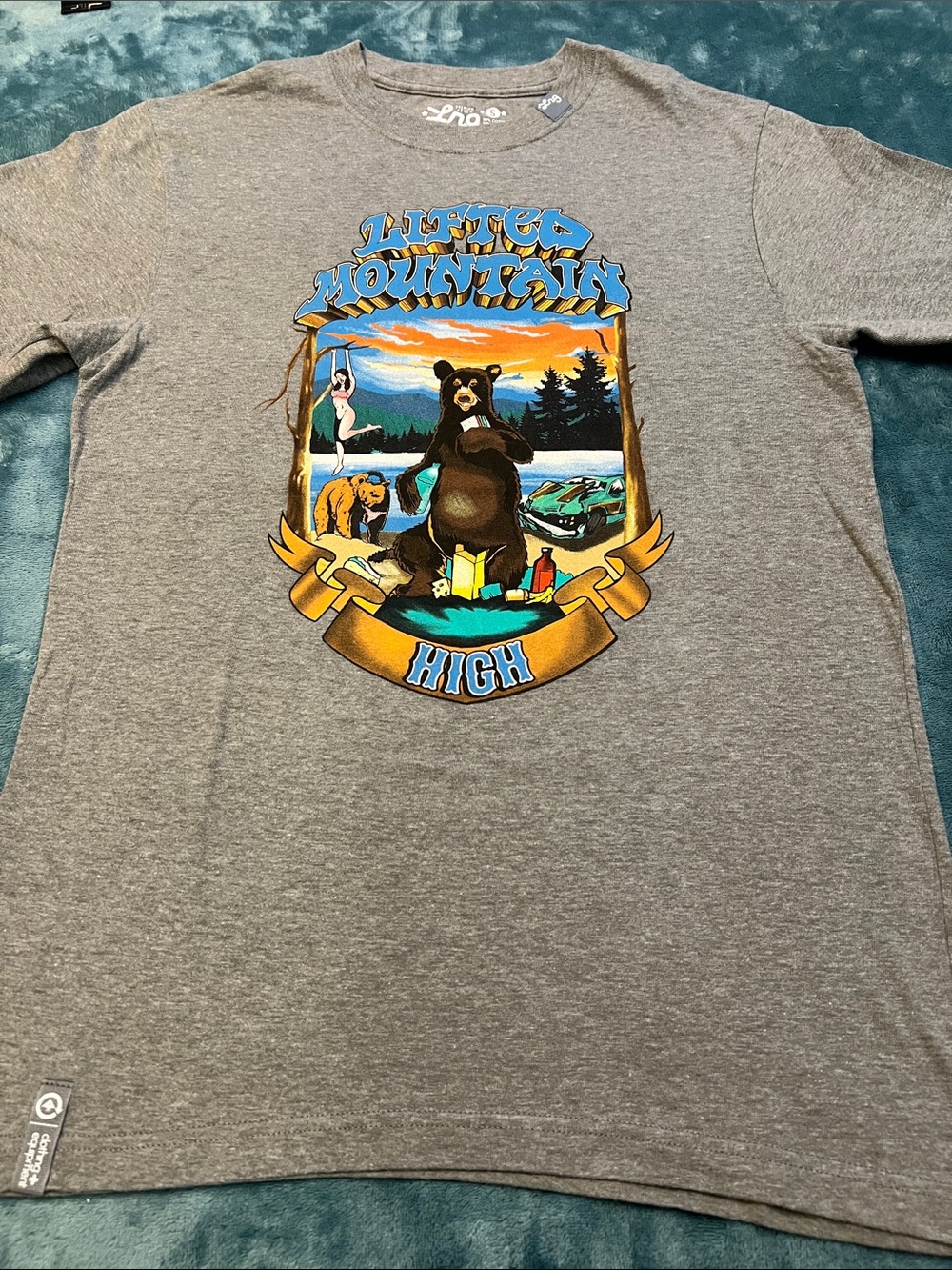 LRG Lifted Mountain High Bear Graphic T-Shirt - Gray